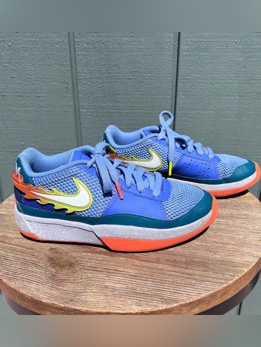Nike Kids Blue and Orange Flame Swoosh Sneakers